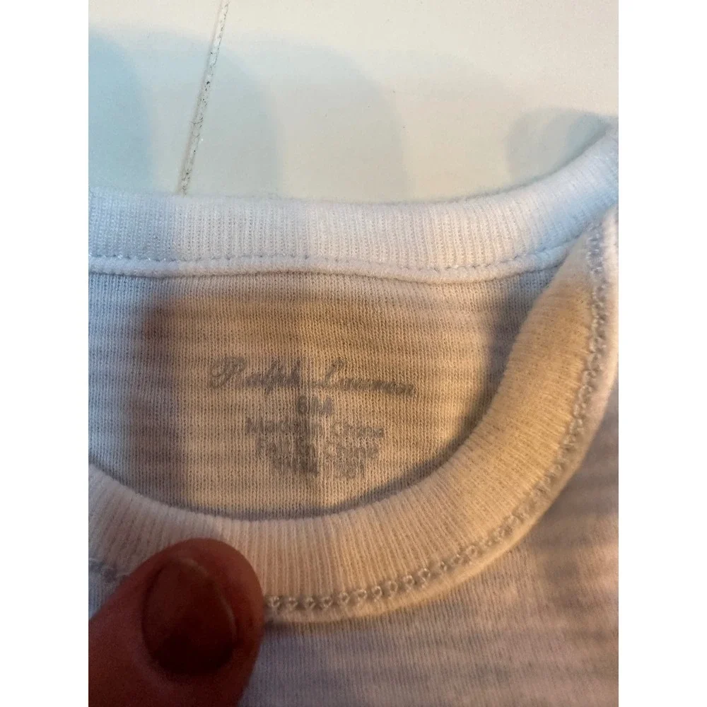 Ralph Lauren Footed Sleeper Kids 6M Blue White Stripe Cotton Long Sleeve Snaps